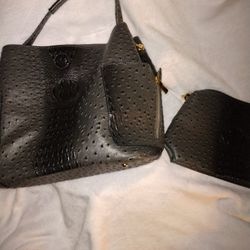 Women's. Purse With Removable Pouch Bag For Cosmetics Or Whatever. $10. Never Used. Smoke Gray . Croc Embossed. 
