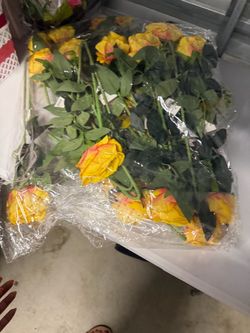 Artificial Yellow Orange Rose Stems Bundle