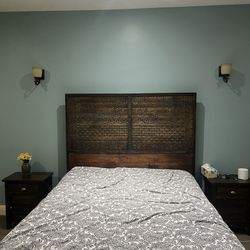 Custom Wood/Iron Queen Bed with Nightstands