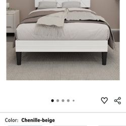 Twin Size Bed Frame with Headboard, Beige