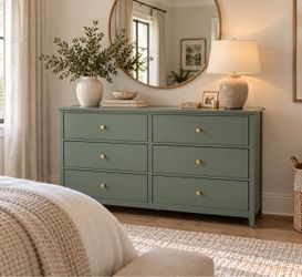 Modern 6 Drawer Sage Green dresser