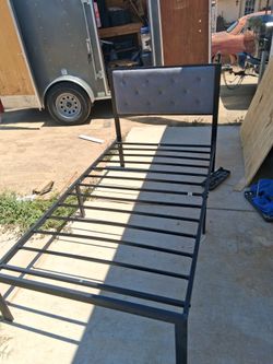 Twin Metal Bed Frame with Upholstered Headboard