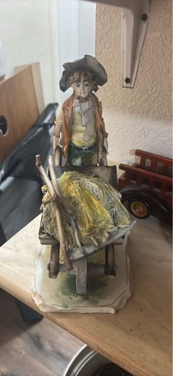 Ceramic Figurine Farmer with Wheelbarrow