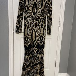 Elegant Black And Gold Maxi Dress