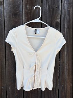 H&M Cream Tie Top Shirt