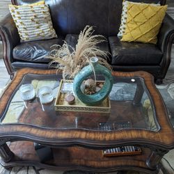 100% Genuine Leather Couch And Solid Wood Coffee Table- Now $350 OBO 