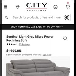 Sentinel Light Gray Micro Power Reclining Sofa