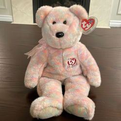 Ty Beanie Buddies Celebrate 15 Years Bear Pastel Sherbet Plush Stuffed Animal 