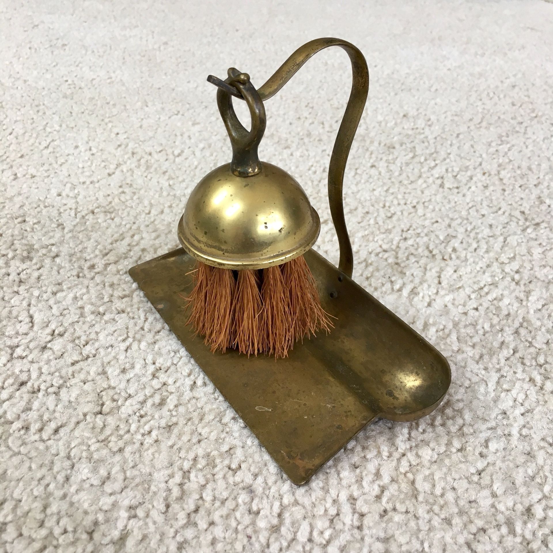 Vintage Brass Silent Butler Crumb Catcher Tray and Brush - Table Top Crumb Tray