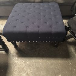 Tufted Navy Blue Ottoman 