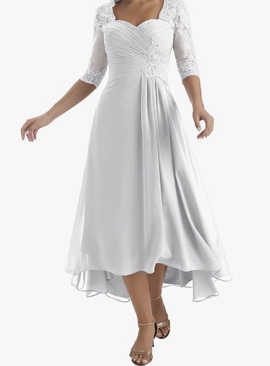 White Dress, Size 8, Tea Length