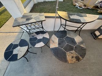 Hand crafted forged iron and stone set for patio