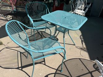 Teal Metal Mesh Patio Table and Chairs Set