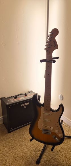 Fender Squier Strat Electric Guitar and BOSS Katana 50 amp