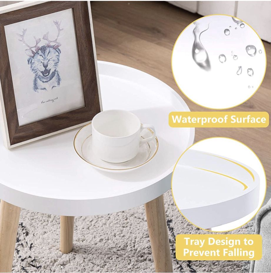 New APICIZON Round Side Table, White Tray Nightstand Coffee End Table for Living Room, Bedroom, Small Spaces, Easy Assembly Bedside Table, 15 x 18 Inc