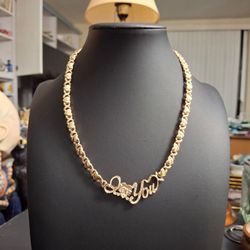 17" Gold-tone XOXO "I Love You" Heart Chain Necklace - Brand New