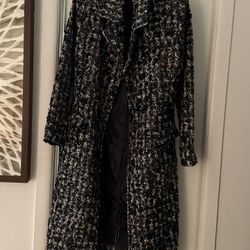 Sequin Detail Tweed Coat - Black Multi