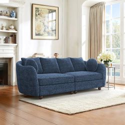 90'' Chenille Upholstered 3-Seater Sofa Couch for Living Room, Blue