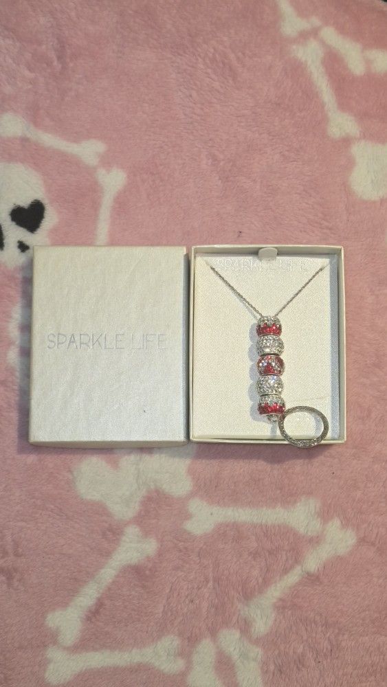 Sparkle Life Swarovski Crystal Beaded Necklace Set - Red & White Pavé Charms - Excellent Condition