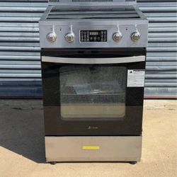 24 in. 4 Burner Elements Freestanding Electric Range in Stainless Steel with Air Fry, Rotisserie and True Convection