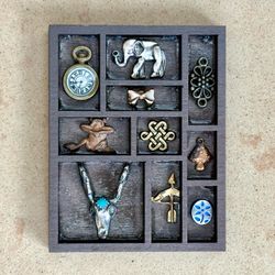 🐘 Darling handmade micro miniature printers tray with different types of metal pieces
