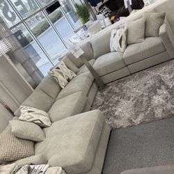 Feather Seat Cousins 6Pc Light Grey Sectional 