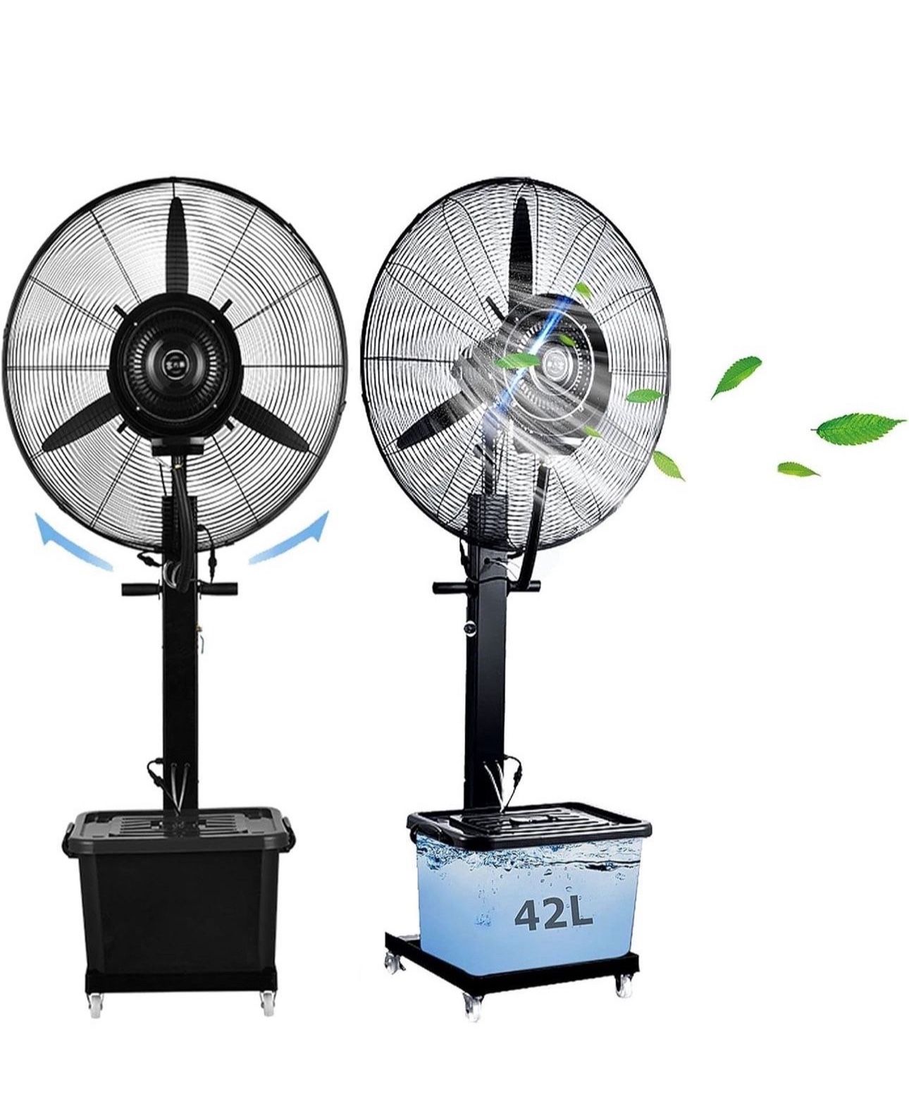 Outdoor Island Misting Fan, 3 Cooling Speeds Pedestal Fan with 11 Gallon Tank, Art Deco Pedestal Fan for Backyards, Patios and More, 90° Oscillation,