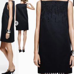 H&M limited edition unique dangling raindrop beads Embellished black Mini Dress