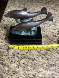 Vintage Beautiful Twin Bronze Dolphin Jumping Wave statue