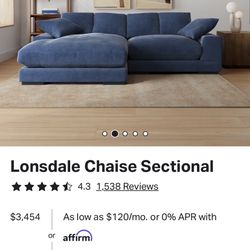 Lonsdale Chaise Sectional - Blue Sofa