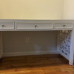 Decorative desk with 3 shallow drawers and custom glass top
