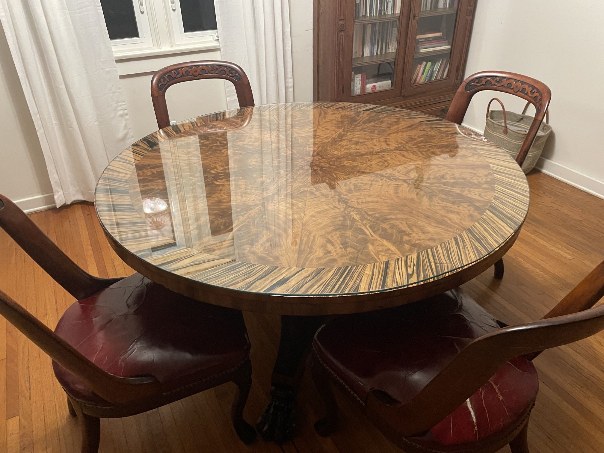 Antique Art Deco Sunburst Dining Table & Chairs