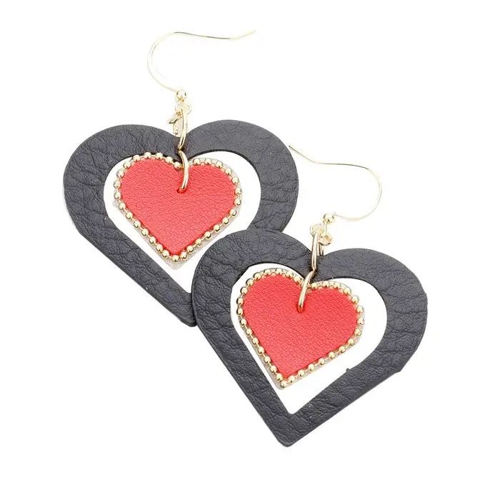 Stylish Faux Leather Heart Dangle Earrings