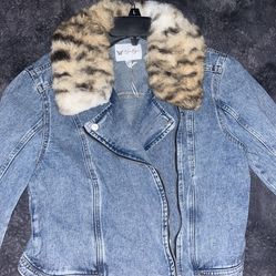 Jessica Simpson fur lined denim jacket