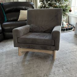 Modern Velvet Grey And White Drift Wood Rocking Chair