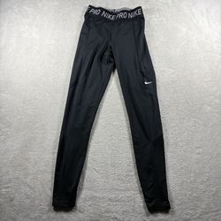 Nike Pro Leggings Women’s Size XS Black Dri Fit Swoosh Running Gym High #3C