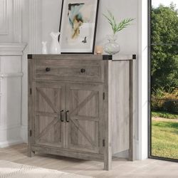 Coffee Bar Cabinet, Modern Farmhouse Buffet Sideboard with Drawer and Adjustable Shelf, Barn Door Storage Cabinet for Kitchen, Dining Room, Bathroom, 