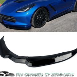 Front Bumper Lip Splitter Spoiler Gloss Black For 2014-2019 Corvette C7 Stage 2