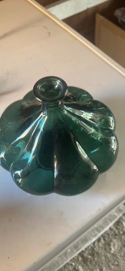 Teal Green Glass Pumpkin Bud Vase