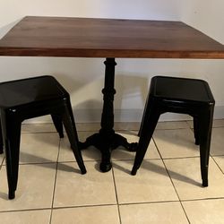 Wooden Table With Wrought Iron Base