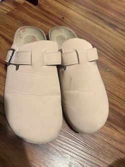 Pink Leather Buckle Strap Clogs