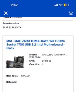 MSI - MAG Z690 TOMAHAWK WIFI DDR4 Socket 1700 USB 3.2 Intel Motherboard - Black
