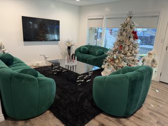 Yolanda Curved Green Velvet Sofa Set
