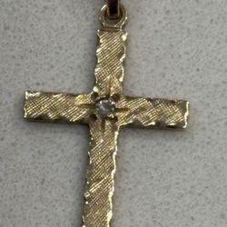 Vintage 14k Yellow Solid Gold Cross with Diamond Pendant Charm