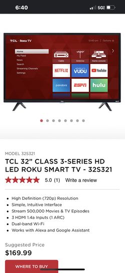  TCL 32 Class HD (720P) Roku Smart LED TV (32S321) : Electronics