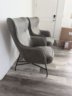 Modern Grey Wingback Chairs With Metal Legs