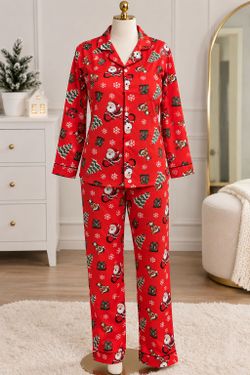 Christmas Print Pajama Set Long Sleeve
