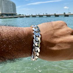 🏃🏽🛸14mm 8” Miami 🌴Cuban Link Bracelet Silver .950 The Best Links We Can Plated With Rhodium Or Palladium