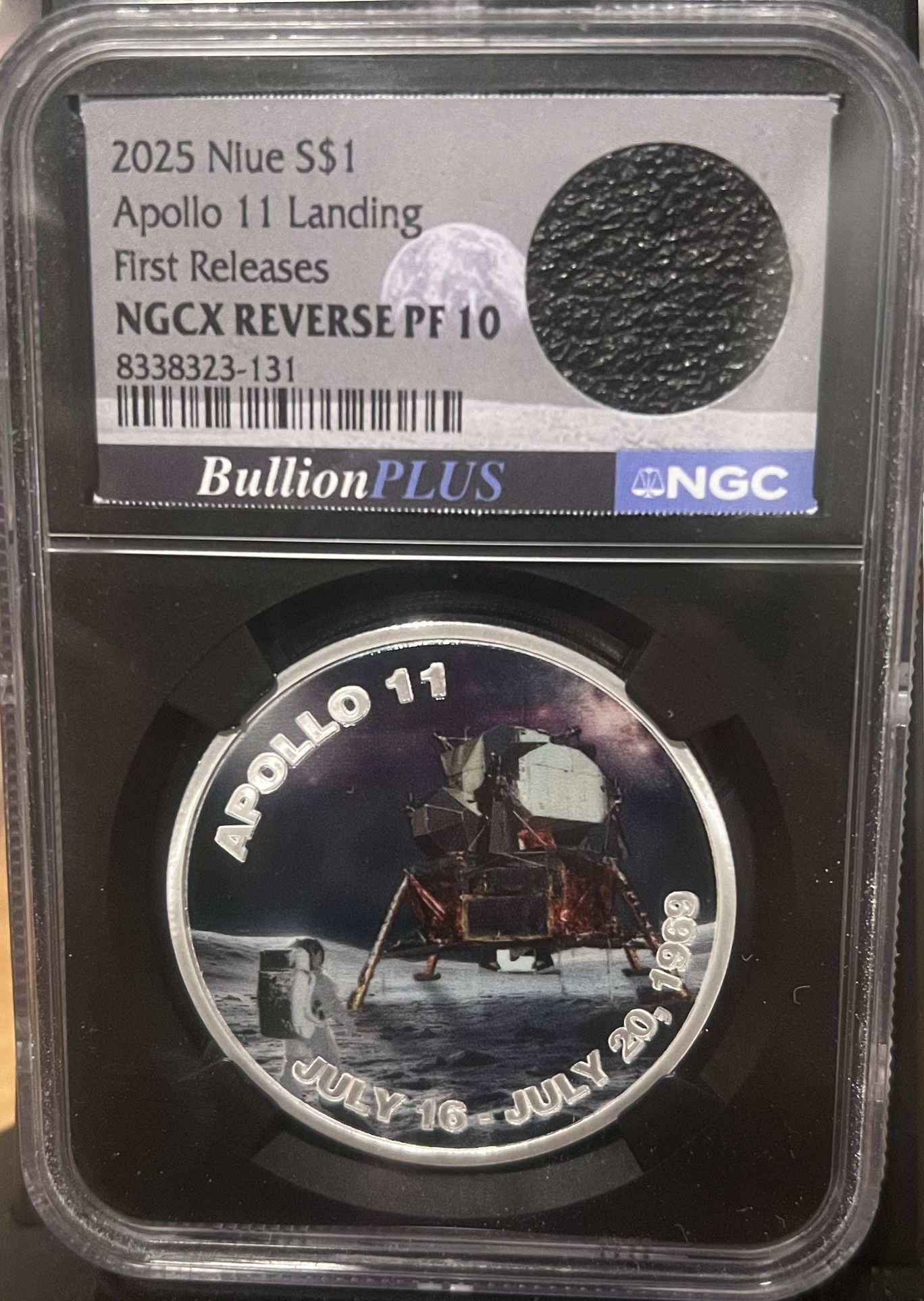 2025 Niue Apollo 11 Landing Reverse Proof Coin • First Releases Label with Genuine Neil Armstrong Flight Jacket • Bullion Plus • NGCX PF10