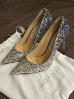 Jimmy Choo Silver Glitter Heels – Size 38